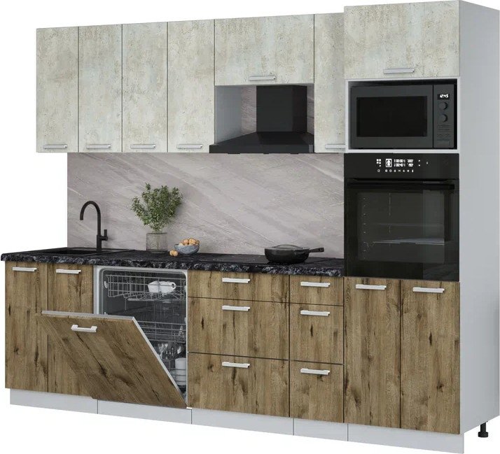 

Готовая кухня Интерлиния Мила Лайт 2.7-ПМ1 (бетон лайт/дуб веллингтон/кастилло темный)