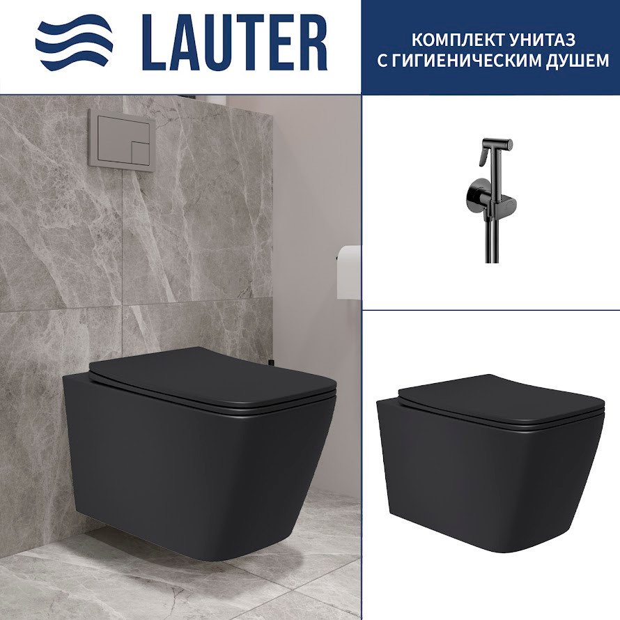 

Унитаз подвесной Lauter Magdeburg с жест. сиденьем Soft Close 21103EC + Breez 21GN7072BM (черный матовый, скрытое крепление)
