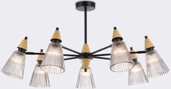 Подвесная люстра Ambrella light LH58116/7 BK/LW/SM (черный/светлое дерево/дымчатый)