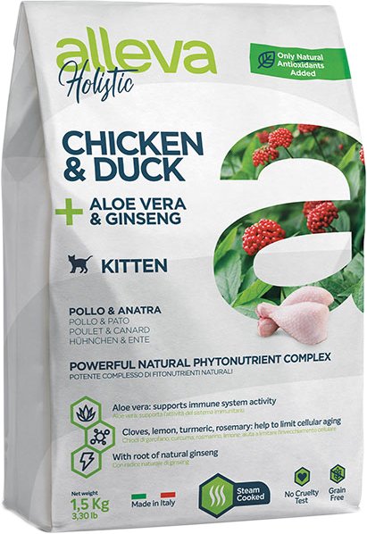 

Сухой корм для кошек Alleva Holistic Chicken & Duck + Aloe vera & Ginseng Kitten 400 г