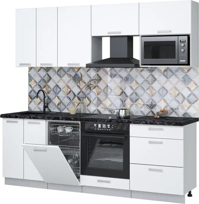 

Готовая кухня Интерлиния Мила Лайт 2.25-ПМ4 (белый платинум/белый платинум/кастилло темный)