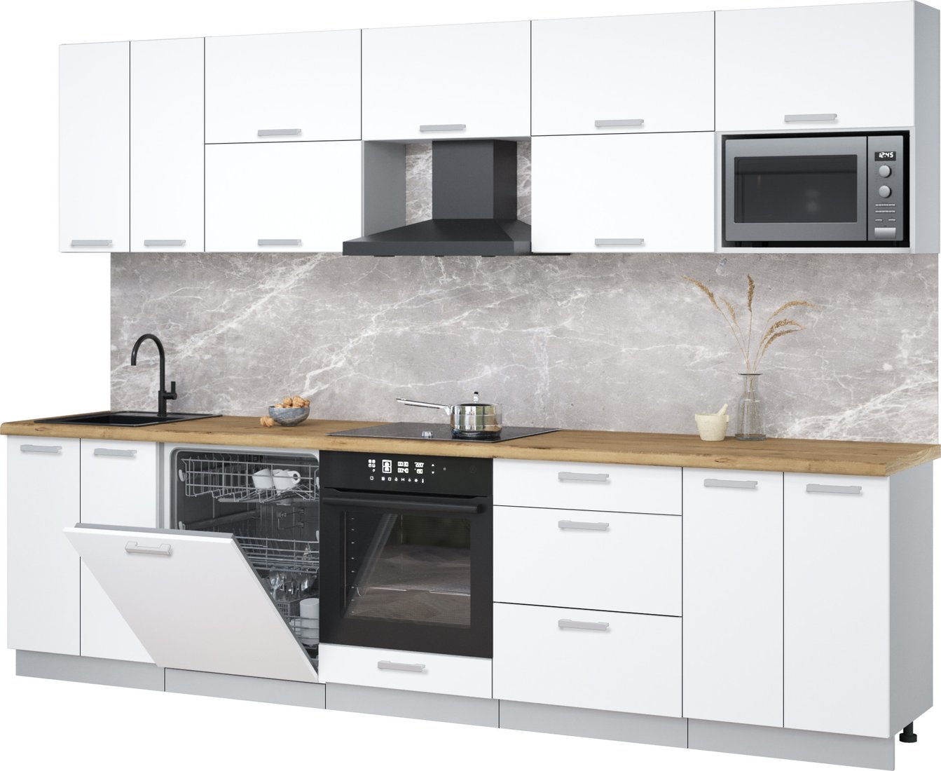 

Готовая кухня Интерлиния Мила Лайт 3.0-ПМ2 (белый платинум/белый платинум/дуб бунратти)