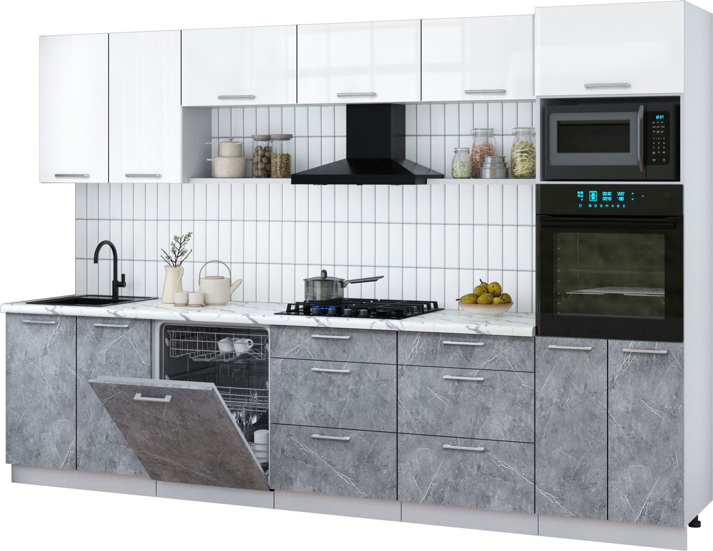 

Готовая кухня Интерлиния Мила Gloss 3.2-ПМ1 (керамика/белый глянец/белый гранит)