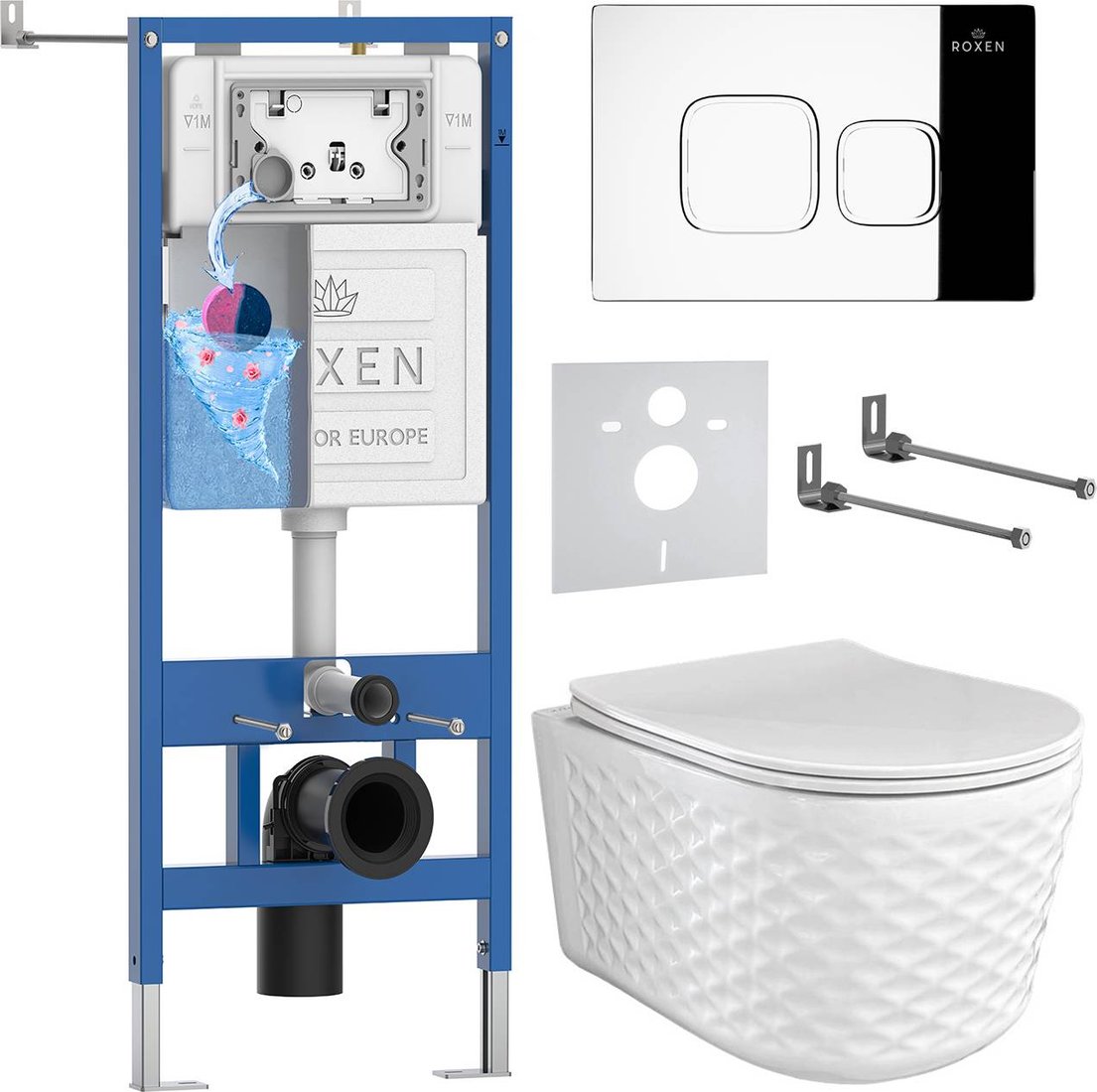 

Унитаз подвесной Roxen Vine Tornado в комплекте с инсталляцией StounFix Dual Fresh 6 в 1 979016 (кнопка: хром глянцевый)