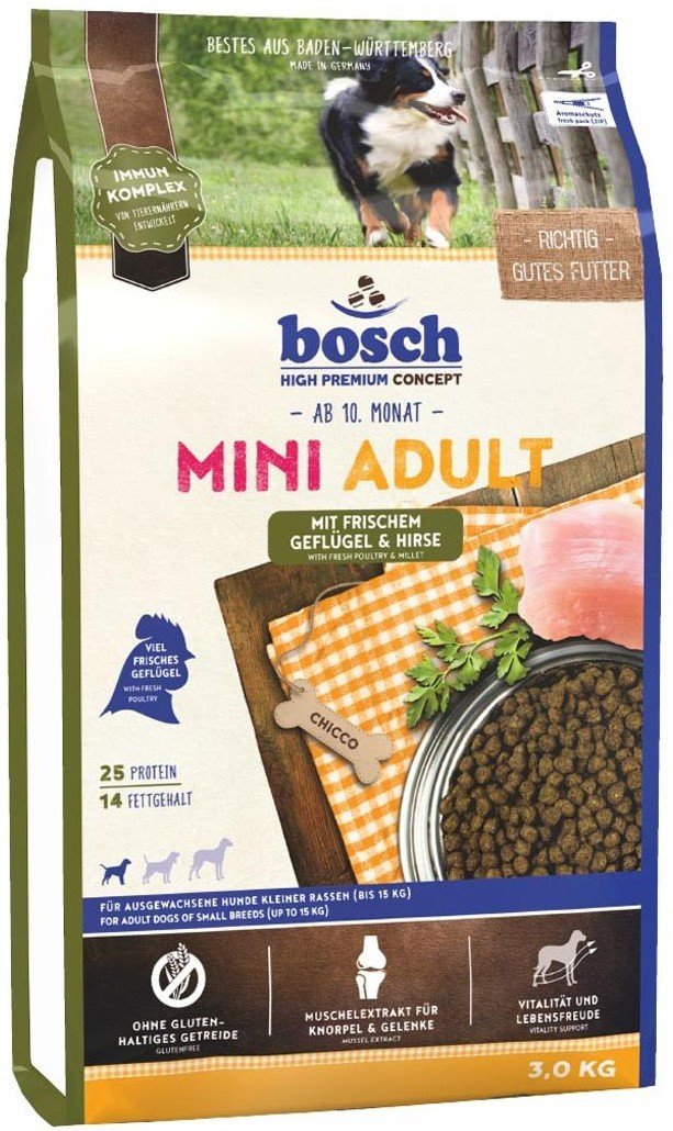 

Сухой корм для собак Bosch Mini Adult Poultry & Spelt (Птица с Просо) 3 кг