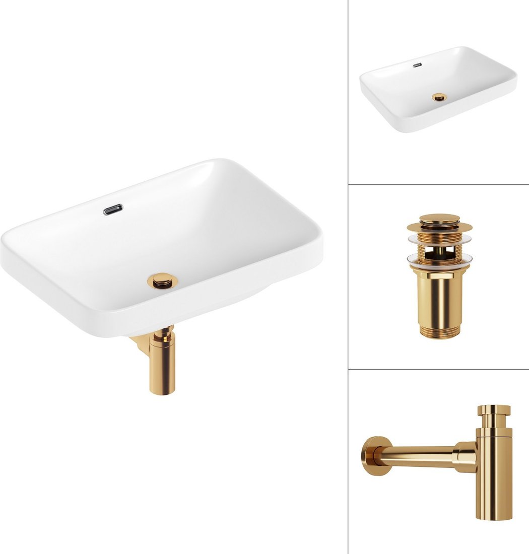 

Умывальник Lauter 21441B + клапан 21190G + сифон 21635G (золото)