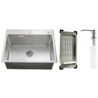 Кухонная мойка Schtoff Best Silver 6050 + коландер металл K-1 BLACK + дозатор SD-1 SILVER