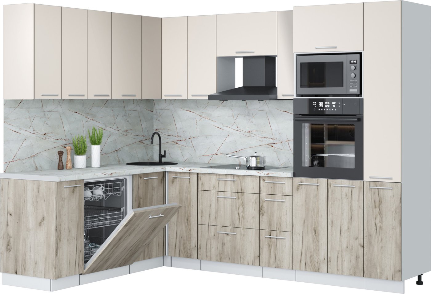 

Готовая кухня Интерлиния Мила Лайт 1.896х2.68 (персидский жемчуг/дуб серый/серый каспий)