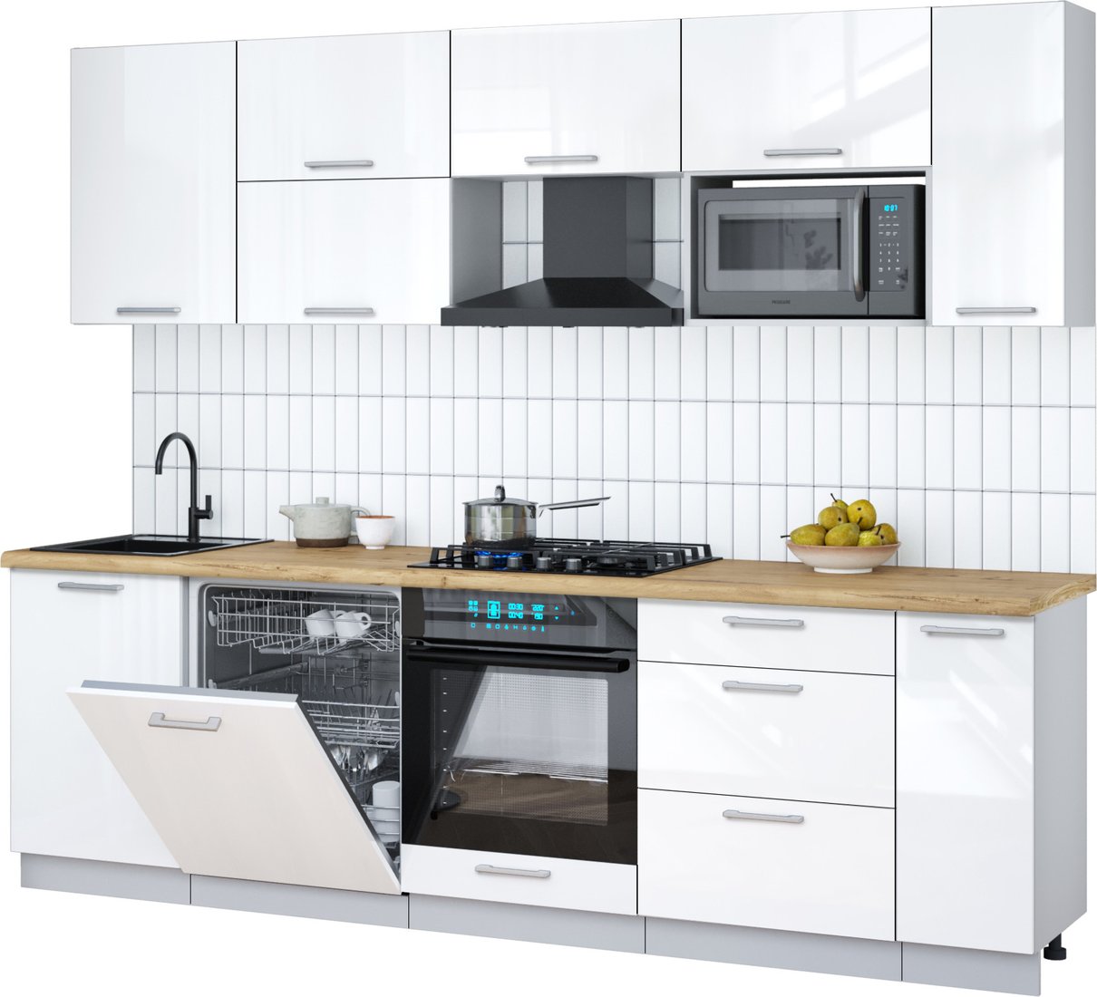 

Готовая кухня Интерлиния Мила Gloss 2.6-ПМ2 (белый глянец/белый глянец/дуб бунратти)