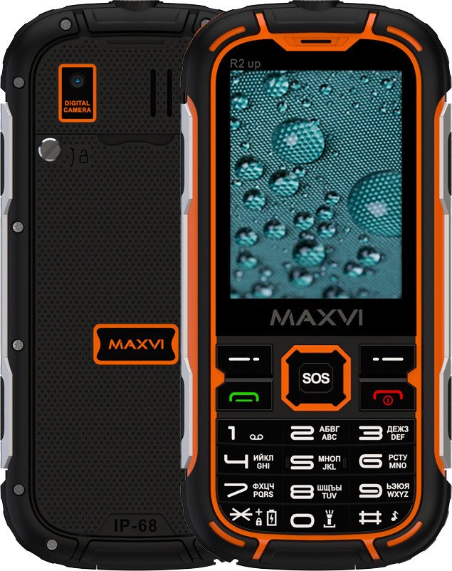Кнопочный телефон Maxvi R2 up (черный/оранжевый)