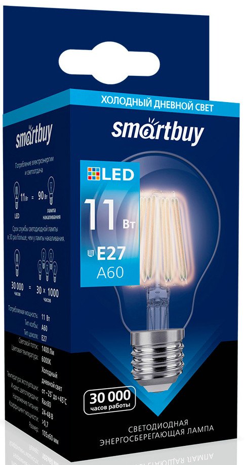 Светодиодная лампочка SmartBuy FIL А60 E27 11Вт 6000К SBL-A60F-11-60K-E27