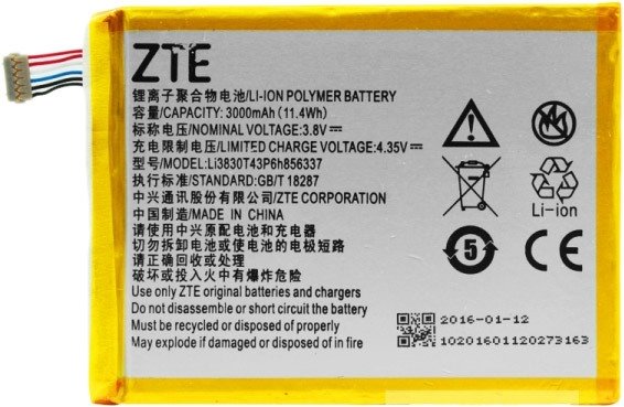 

Аккумулятор для телефона Копия ZTE Li3830T43P6H856337