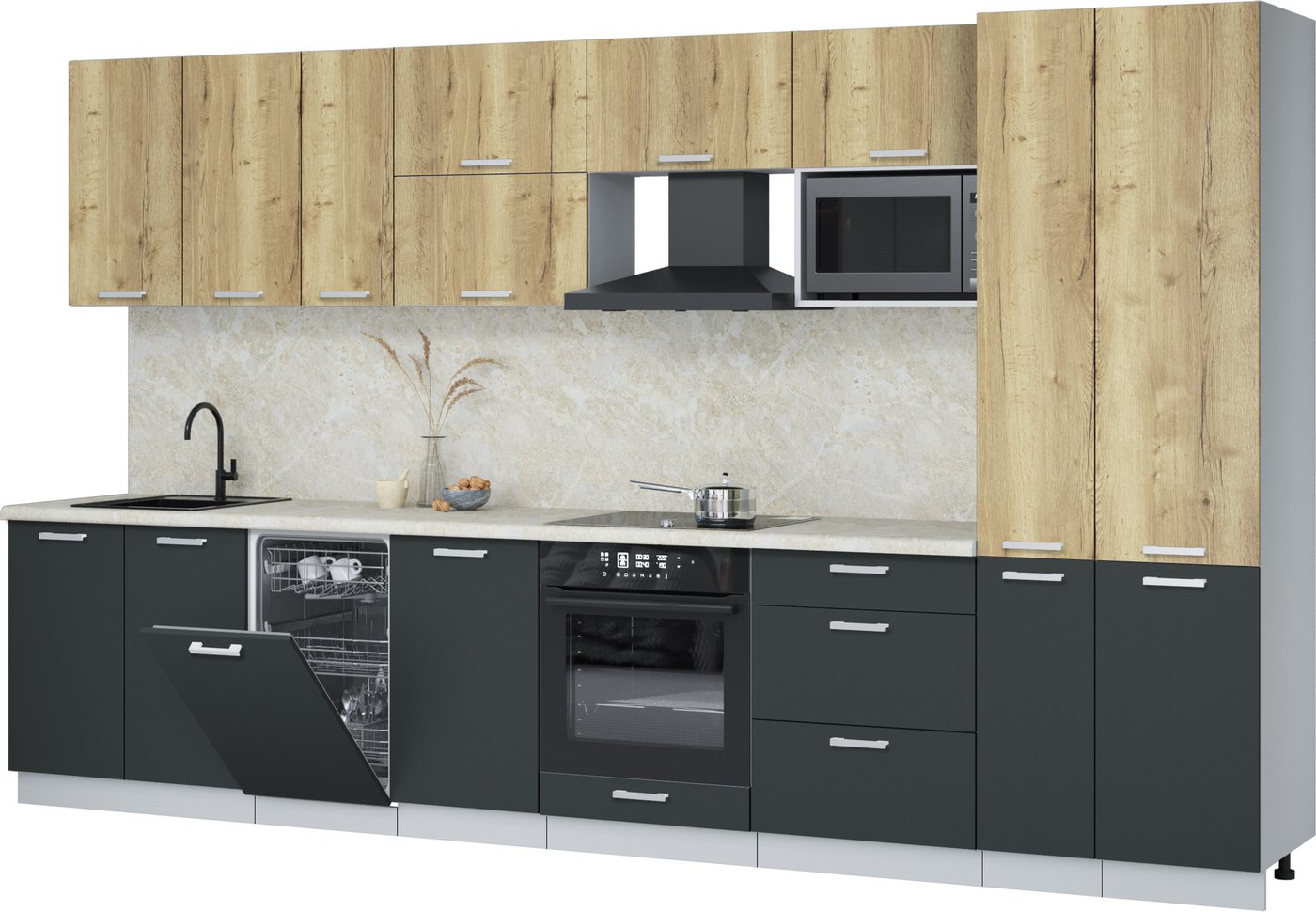 

Готовая кухня Интерлиния Мила Лайт 3.6-ПМ4 (дуб золотой/антрацит/опал светлый)