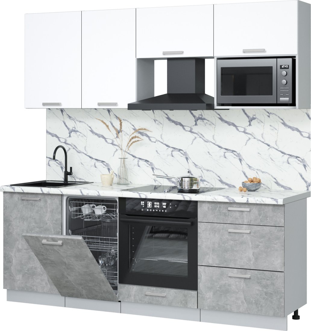 

Готовая кухня Интерлиния Мила Лайт 2.15-ПМ4 (белый платинум/бетон/белый гранит)