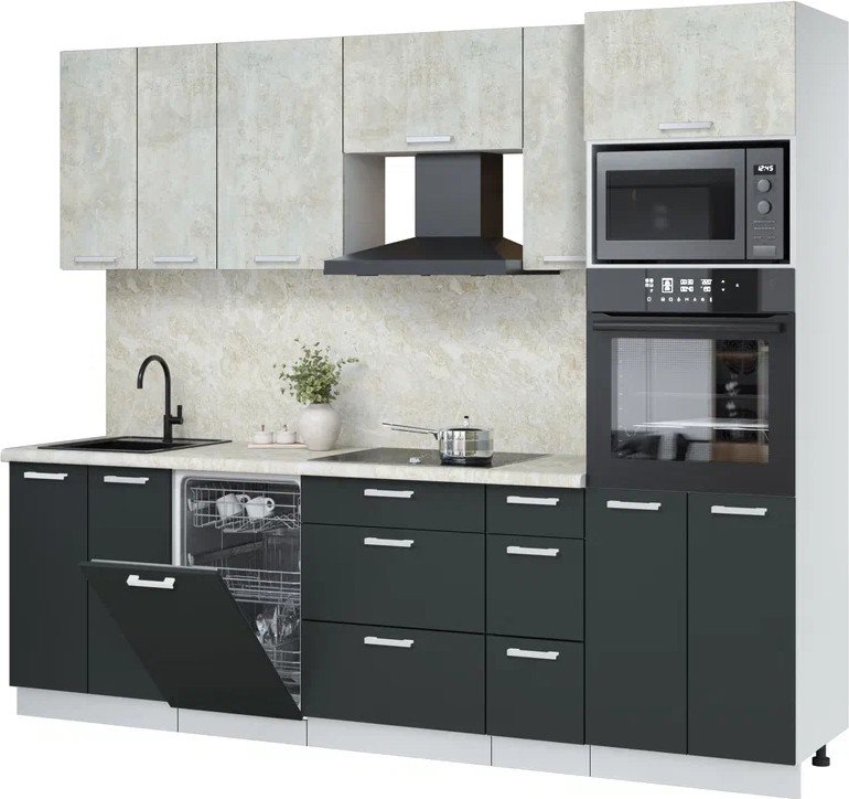 

Готовая кухня Интерлиния Мила Лайт 2.55-ПМ3 (бетон лайт/антрацит/опал светлый)