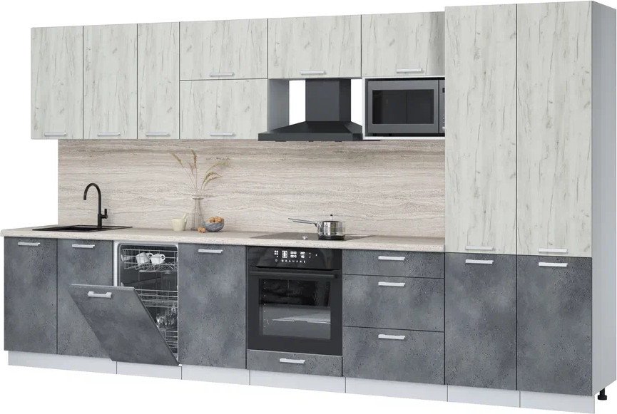 

Готовая кухня Интерлиния Мила Лайт 3.7-ПМ4 (дуб белый/бетон портленд/травертин серый)