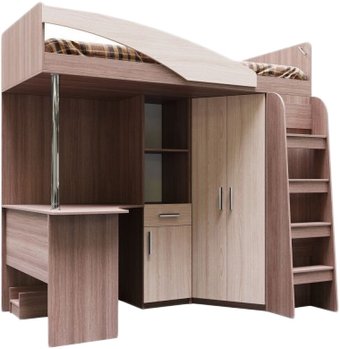Кровать-чердак SV-Мебель Город 200x90 (ясень шимо светлый/темный)