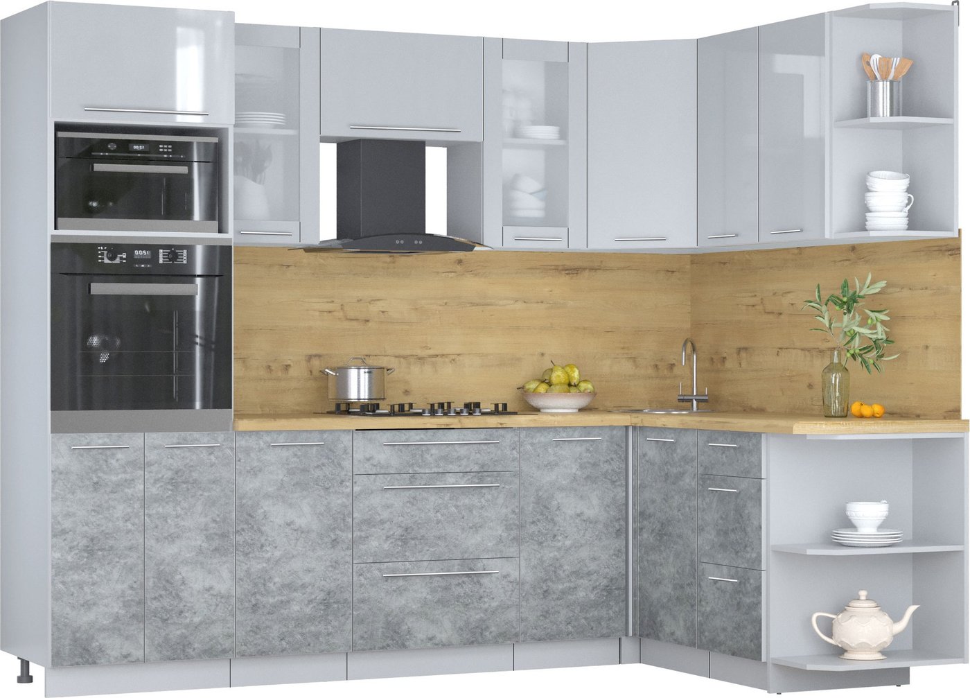 

Готовая кухня Интерлиния Мила Пластик 1.68x2.6 PR (туманный глянец/мрамор/дуб бунратти)