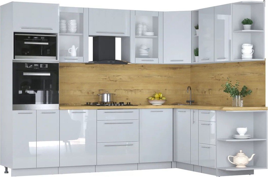 

Готовая кухня Интерлиния Мила Пластик 1.88x2.8 PR (туманный глянец/туманный глянец/дуб бунратти)