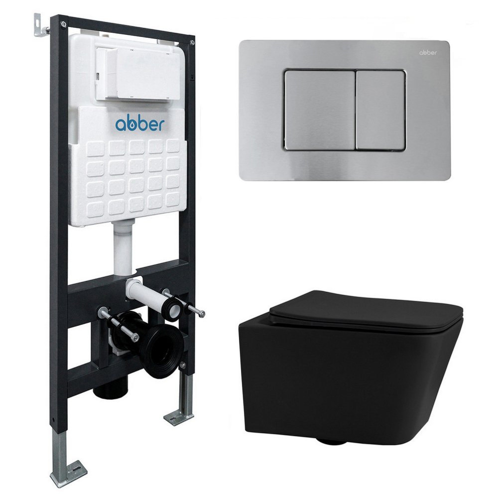 

Унитаз подвесной Abber Rechteck AC1201MB-AC0105-AC0120MCH (с кнопкой смыва)