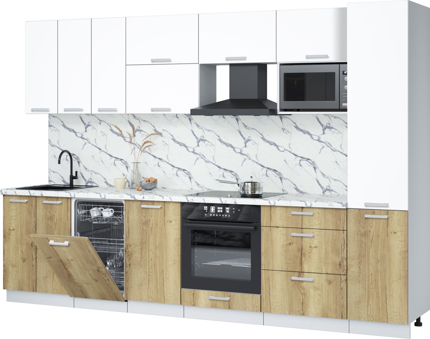 

Готовая кухня Интерлиния Мила Лайт 3.1-ПМ4 (белый платинум/дуб золотой/белый гранит)