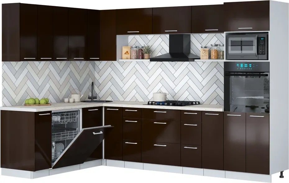 

Готовая кухня Интерлиния Мила Gloss 1.896х2.98-2 (шоколад глянец/шоколад глянец/бискайская сосна)