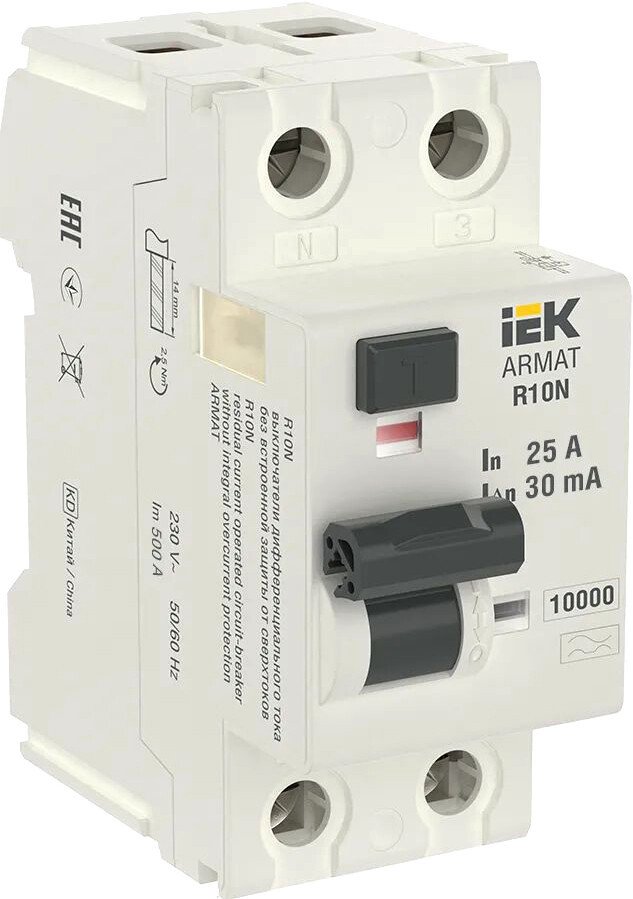 

Дифференциальный автомат IEK 2P 25А 30мА тип A AR-R10N-2-025A030