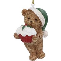 Елочная игрушка Gisela Graham Nostalgia Плюшевый мишка в шляпе Санты с кексом 10122_2