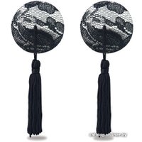 Украшение на грудь Lovetoy Reusable Black Lace Round Tassel Nipple Pasties LV763012