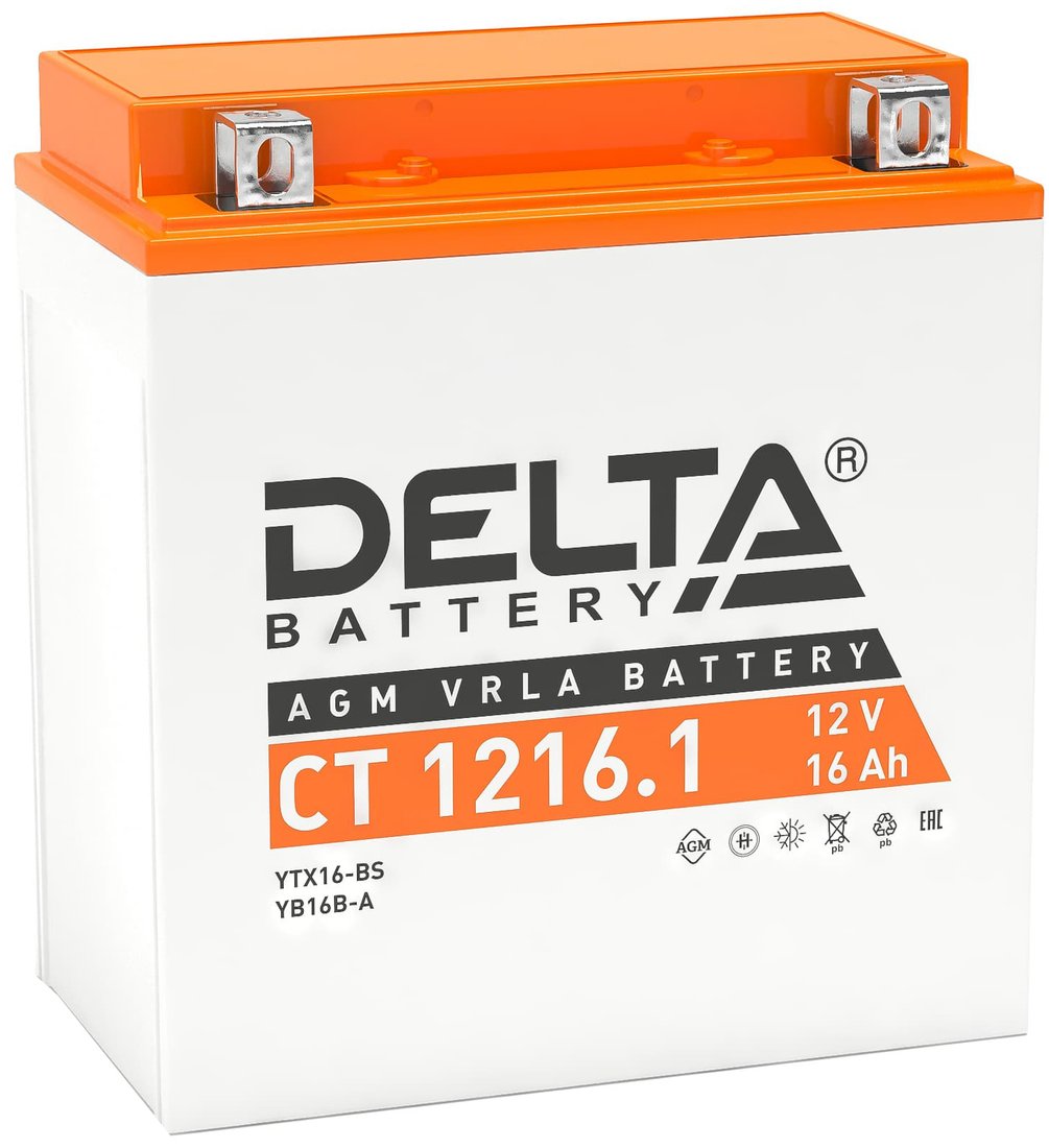 

Мотоциклетный аккумулятор Delta CT 1216.1 (YTX16-BS, YB16B-A) (16 А·ч)