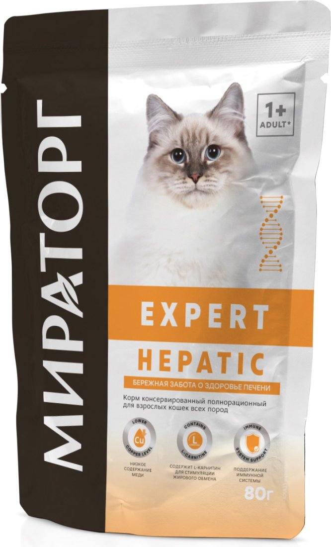 

Пресервы Мираторг Expert Hepatic для взрослых кошек всех пород 80 г