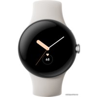 Умные часы Google Pixel Watch (глянцевый серебристый/мел, спортивный силиконовый ремешок)