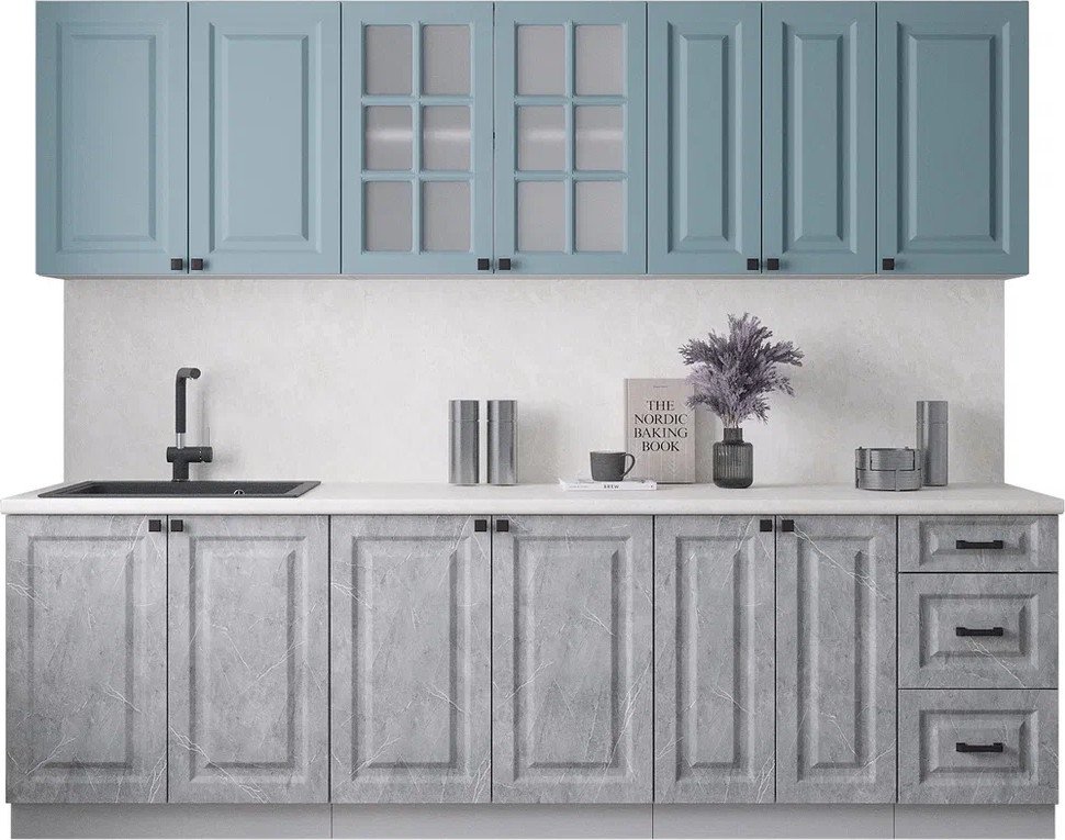 

Готовая кухня Интерлиния Мила Деко 2.6А (керамика/океан/опал светлый)