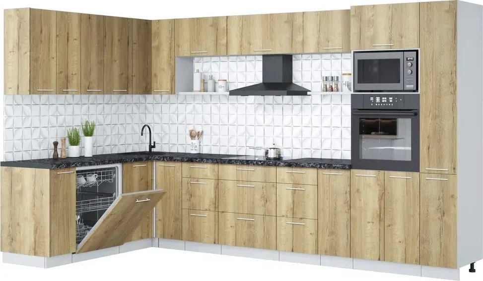 

Готовая кухня Интерлиния Мила Лайт 1.896х3.48 (дуб золотой/дуб золотой/кастилло темный)