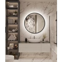 Зеркало с подсветкой  eMZe 90 LED.UV.90.90.CHE.AF.4K (черный с УФ-окантовкой и подсветкой)