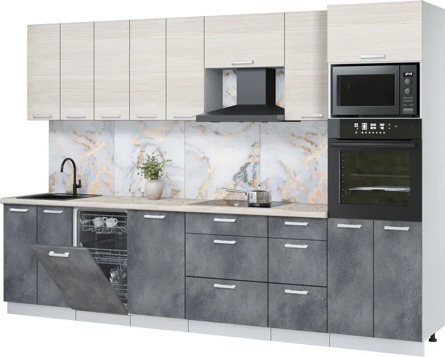 

Готовая кухня Интерлиния Мила Лайт 3.1-ПМ3 (вудлайн кремовый/бетон портленд/бискайская сосна)