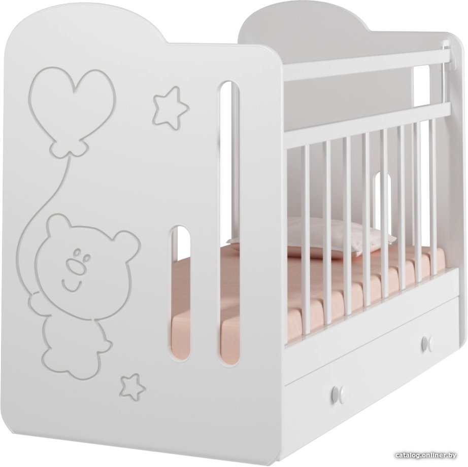 Классическая детская кроватка VDK Sweet Bear маятник-ящик (белый)