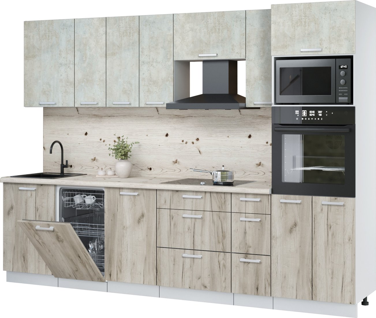 

Готовая кухня Интерлиния Мила Лайт 2.9-ПМ3 (бетон лайт/дуб серый/бискайская сосна)