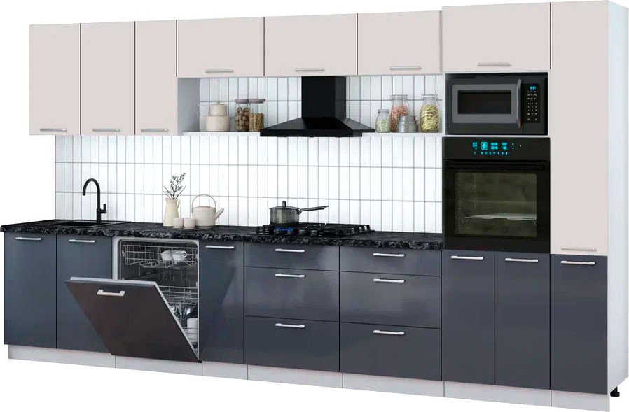 

Готовая кухня Интерлиния Мила Gloss 3.8-ПМ1 (асфальт глянец/кашемир/кастилло темный)