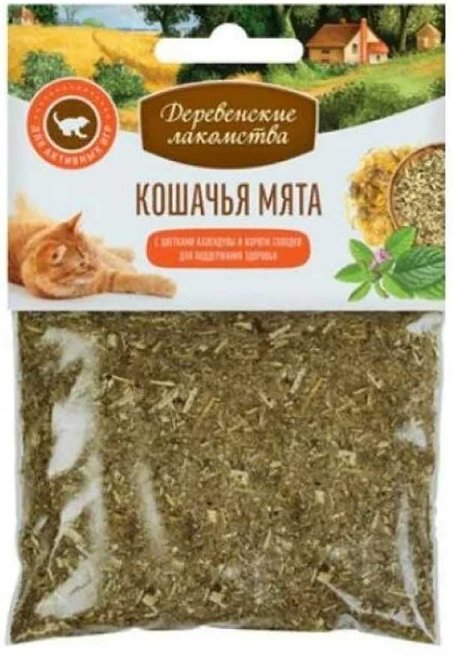 

Лакомство для кошек Деревенские лакомства кошачья мята Календула + корень солодки 15 г