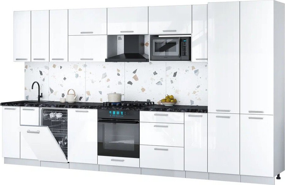 

Готовая кухня Интерлиния Мила Gloss 3.8-ПМ4 (белый глянец/белый глянец/кастилло темный)