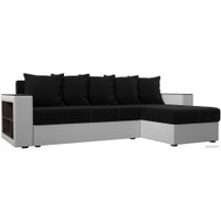 Угловой диван Лига диванов Дубай лайт правый 114184 (микровельвет черный/экокожа белый)