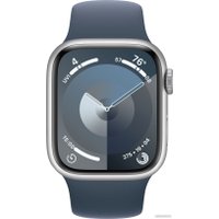 Умные часы Apple Watch Series 9 41 мм (алюминиевый корпус, серебристый/грозовой синий, спортивный силиконовый ремешок S/M)