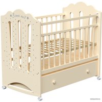 Классическая детская кроватка VDK Bonne колесо-качалка с ящиком (слоновая кость)