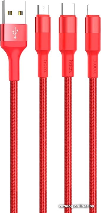 Кабель Hoco X26 USB Type-A - USB Type-C/microUSB/Lightning (1 м, красный)