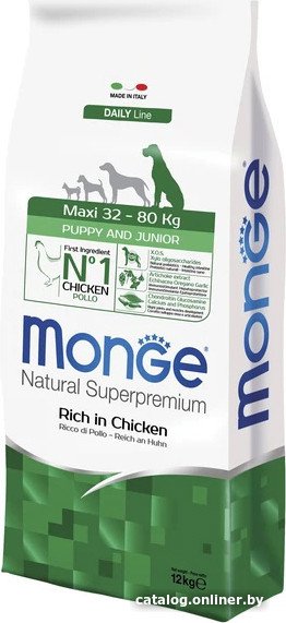 Сухой корм для собак Monge Maxi Puppy & Junior Daily Line Rich in Chicken для щенков крупных пород с курицей (12 кг)