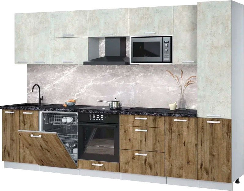 

Готовая кухня Интерлиния Мила Лайт 3.2-ПМ2 (бетон лайт/дуб веллингтон/кастилло темный)