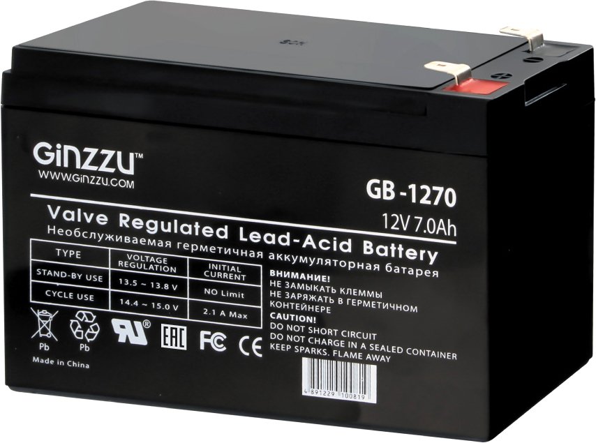 

Аккумулятор для ИБП Ginzzu GB-1270 (12В/7 А·ч)