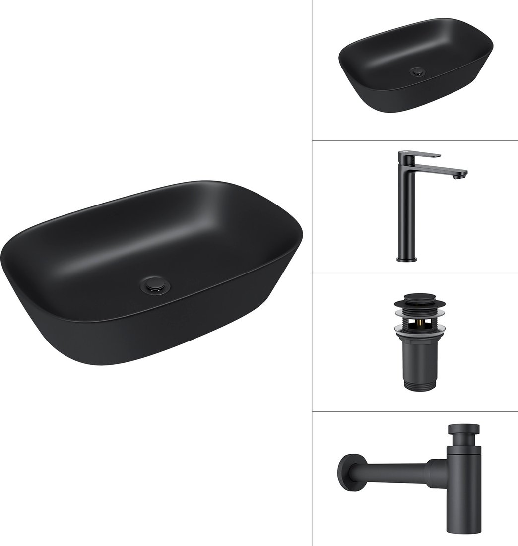 

Умывальник Lauter 21393-60-A + Moon 21СК8691BS + сифон 21635B + донный кл. 21190B (черный матовый)