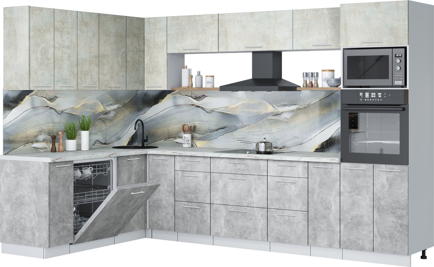 

Готовая кухня Интерлиния Мила Лайт 1.896х3.18 (бетон лайт/бетон/кастилло темный)